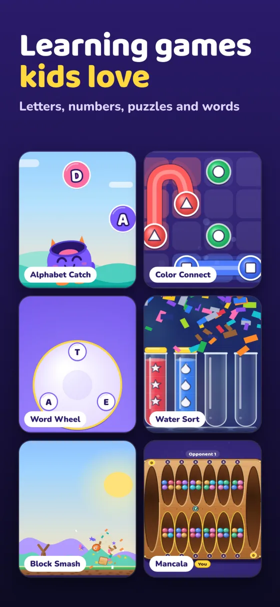 App Store slide: learning games kids love, with Alphabet Catch, Color Connect and Word Wheel