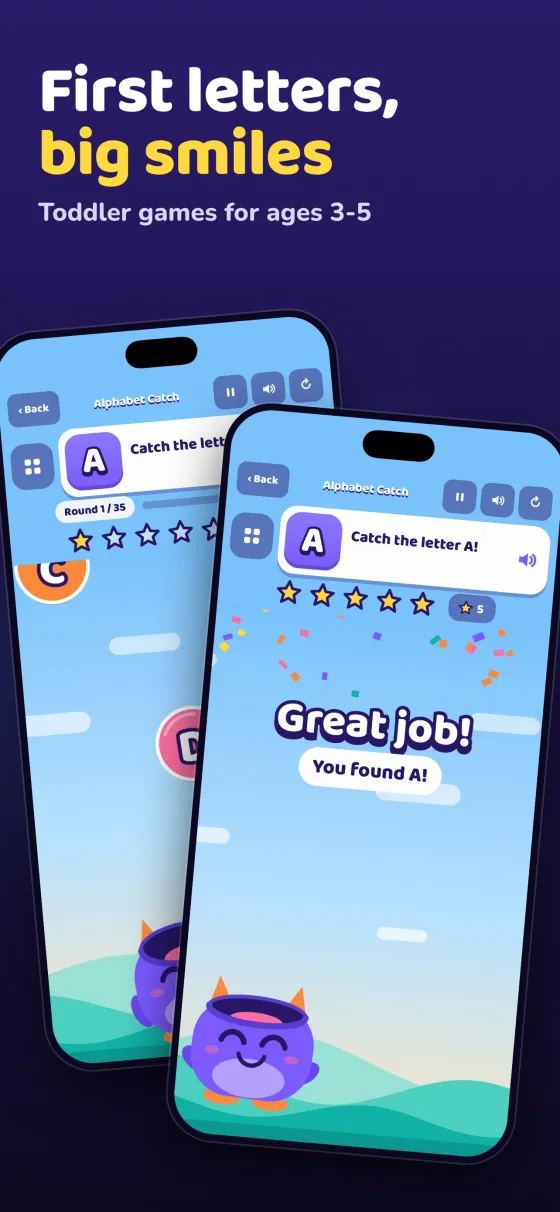 App Store slide: first letters and toddler games for ages 3 to 5
