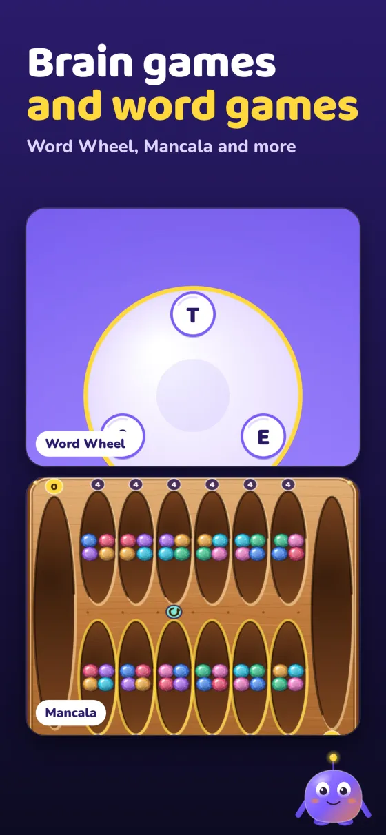 App Store slide: brain games and word games like Word Wheel and Mancala